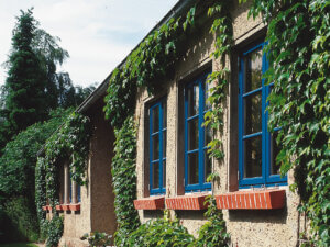 Blue Vrogum Rosenholm windows with stone cills 