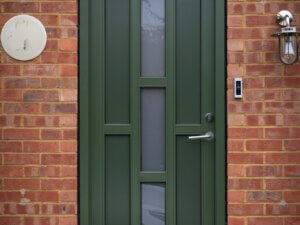 Olive Green STM Tinium entrance door with privacy glazing