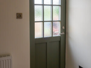 Rationel Entrance Door with Cathedral style privacy glazing and glazing bars
